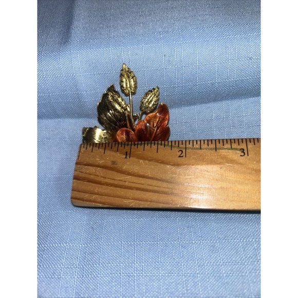 Autumn Leaves Fashion Brooch Jewelry Goldtone Textured Oak Leaves 2” wide Pin - Picture 7 of 8